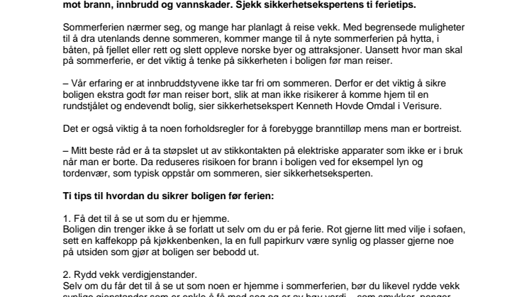 Ti tips for å sikre boligen før ferien