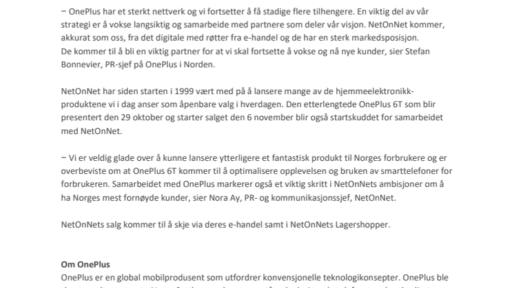 NetOnNet blir ny forhandler av OnePlus