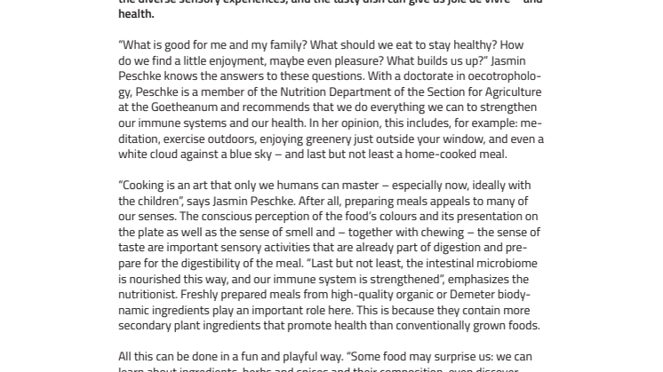 Coronavirus – restore balance by cooking with joy for all the senses: “When everyday life seems monotonous, it‘s time for a change” 