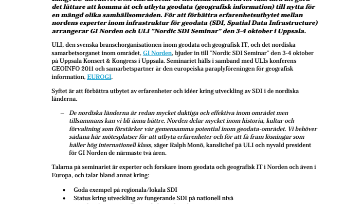 Nordiska experter på geodata och geografisk IT  till Uppsala i höst
