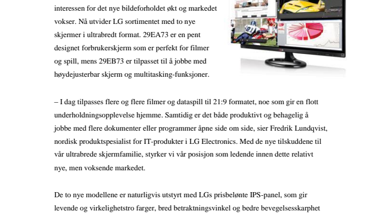 ULTRABREDT PÅ SKRIVBORDET – LG LANSERER TO NYE 21:9-SKJERMER PÅ IFA