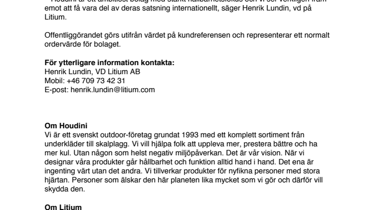 Sportmärket Houdini väljer Litium för global e-handel