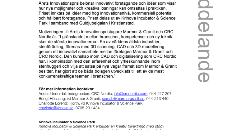 Stenhuggeri och ny teknik förenas i Årets innovationspris i Kristianstad