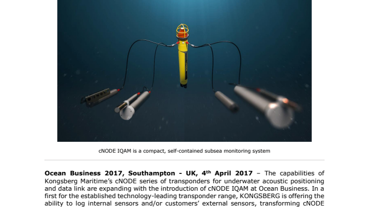 Kongsberg Maritime - Ocean Business 2017: KONGSBERG Introduces Subsea Monitoring Capabilities to cNODE Transponder Series