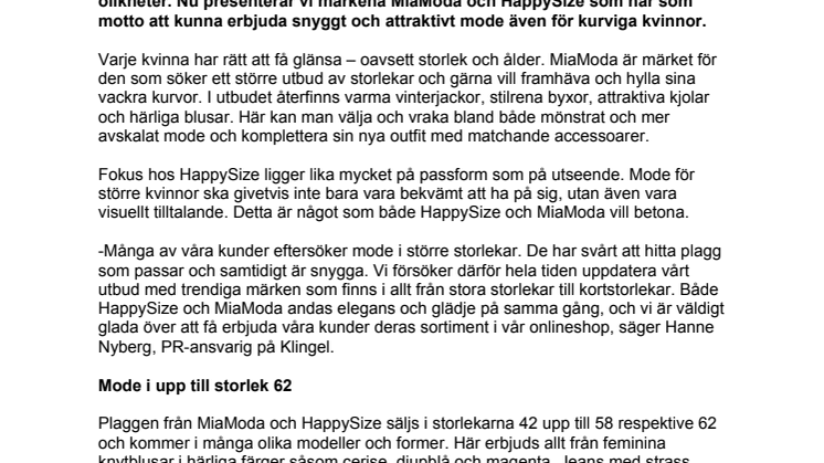 Klingel introducerar plussize-märkena MiaModa och Happy Size