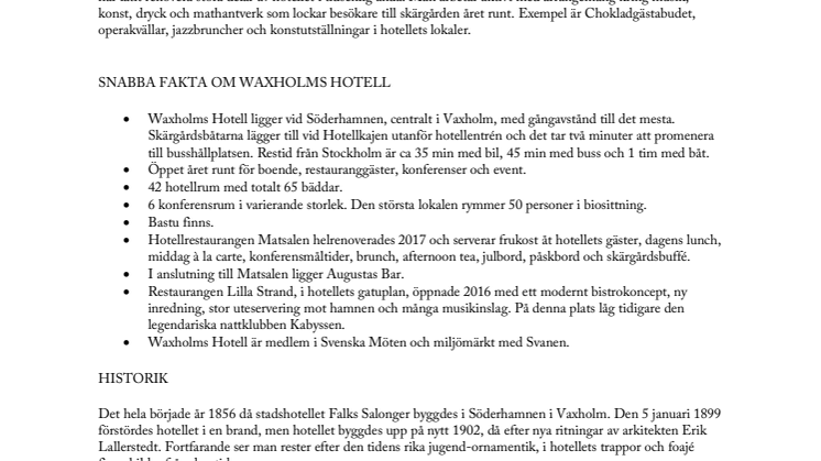 Pressinformation Waxhoms Hotell generell