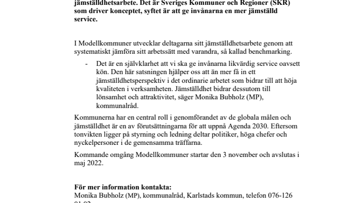 ​Karlstad deltar i nationell jämställdhetssatsning