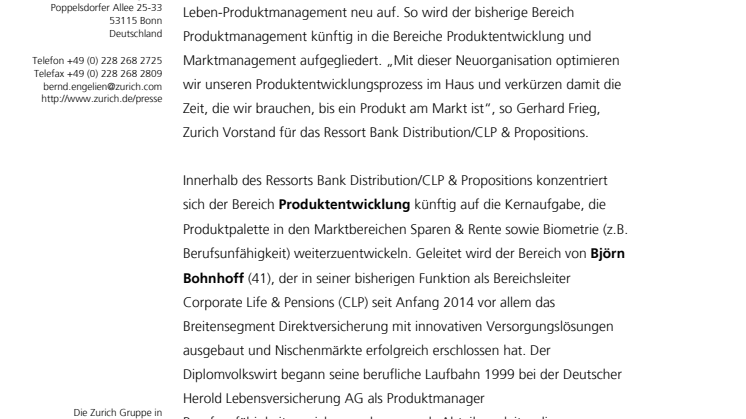 Zurich organisiert Leben-Produktmanagement neu
