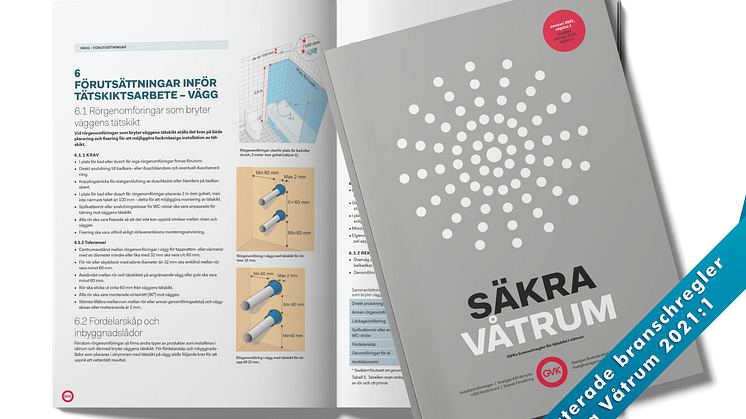 Avståndet mellan rörgenomföringar blir större i de uppdaterade branschreglerna Säkra Våtrum 2021:1