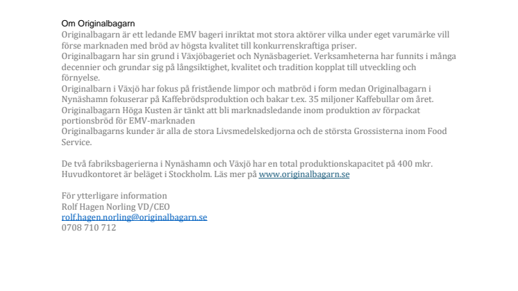 Originalbagarn i diskussion om förvärv av Polarbröds bageri i Omne