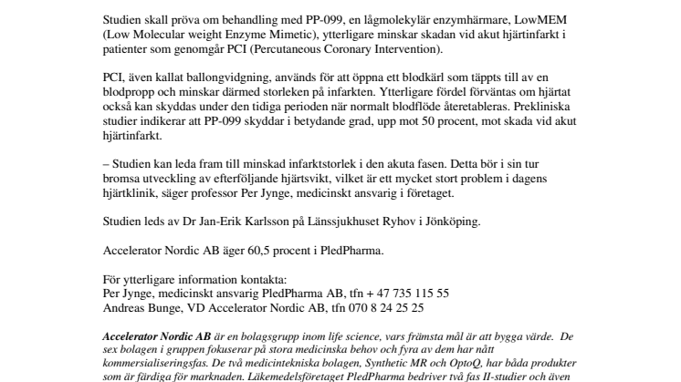 Första patienten inkluderad i fas II studie på patienter med akut hjärtinfarkt