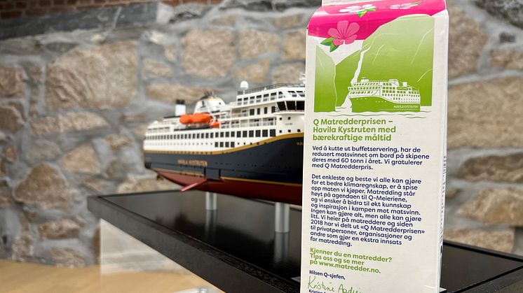 Havila Kystruten pryder melkekartongene til Q-Meieriene. 