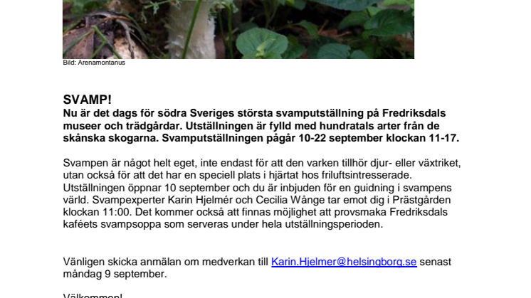 Pressinbjudan: Svamputställning på Fredriksdal museer och trädgårdar i Helsingborg
