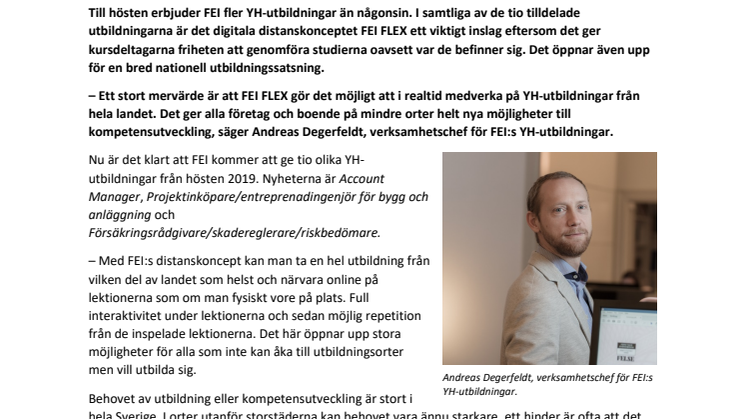 FEI satsar på nationell tillväxt – ökar YH-utbildningarna med 40 procent