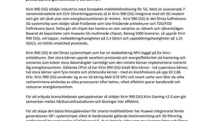 Huawei lanserar Kirin 990 (5G)  – världens första kommersiella 5G-systemchip