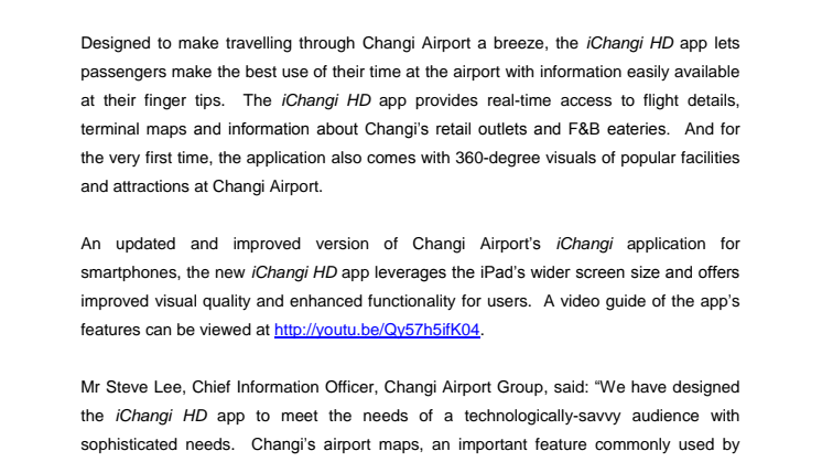 Smoother travelling experience with new iChangi HD app for iPad