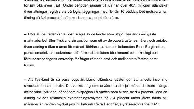 Antalet övernattningar i reselandet Tyskland ökar stadigt