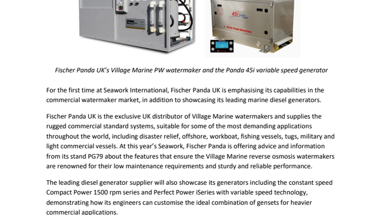 Fischer Panda UK Highlights Commercial Watermakers Offering Alongside Established Range of Leading Diesel Generators