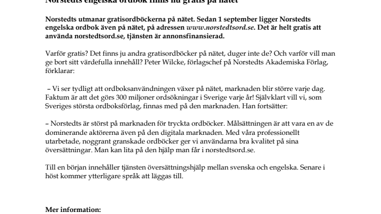 Norstedts engelska ordbok finns nu gratis på nätet