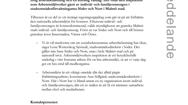 Arbetsmiljöverket granskar Malmö stads individ- och familjeomsorg