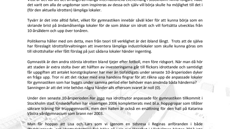 SOL-flickornas kommentar till Idrottsborgarrådet Regina Kevius anföranden under idrottsdebatten den 25 november 2010.