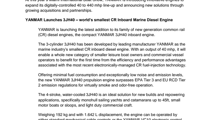 YANMAR Announces Innovative Products and New Solutions Through Partners and Acquisitions  