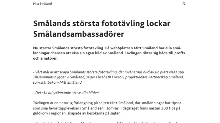 Smålands största fototävling lockar Smålandsambassadörer