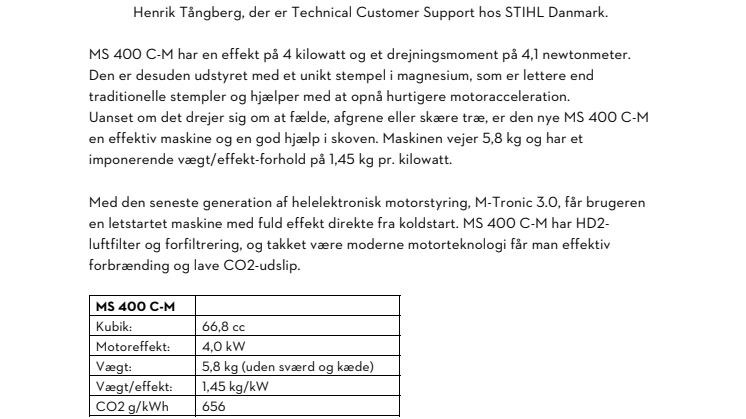 STIHL LANCERER MS 400 C-M I NORDEN – VERDENS FØRSTE MOTORSAV MED MAGNESIUMSTEMPEL 