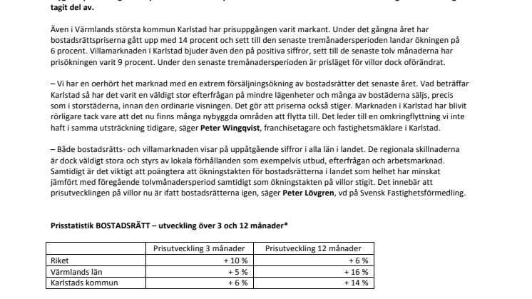 Kraftig prisökning på bostadsrätter i Värmland