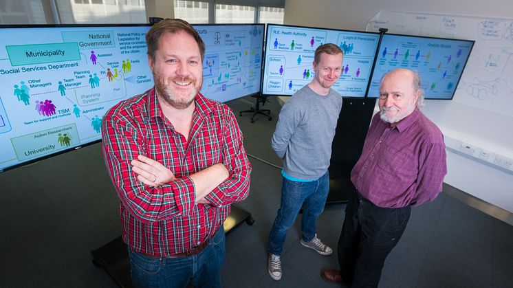 l-r Professor Rob Wilson, Senior Research Assistant David Jamieson, and Professor Mike Martin in the Living Lab