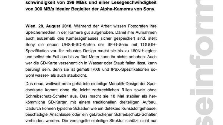 Robust und schnell: Die SD-Karten der SF-G-Serie mit TOUGH-Spezifikation 