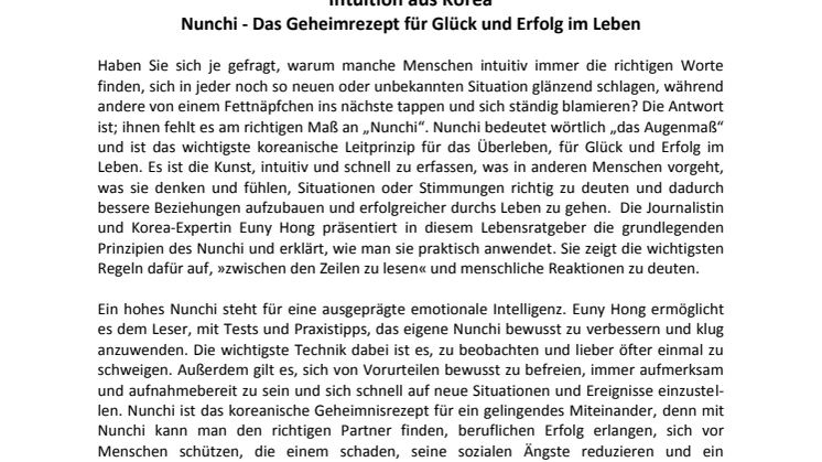 Pressemitteilung: Hong, Nunchi