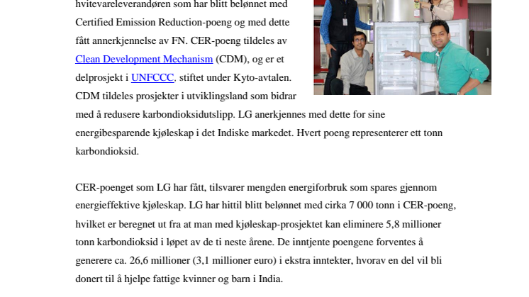 LG ANERKJENNES AV FN FOR SITT ARBEID MED Å REDUSERE CO2-UTSLIPP