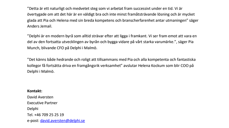 Ny ledning på Delphi i Malmö