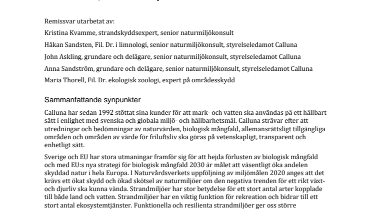 Det nya strandskyddet - Calluna ABs remissvar