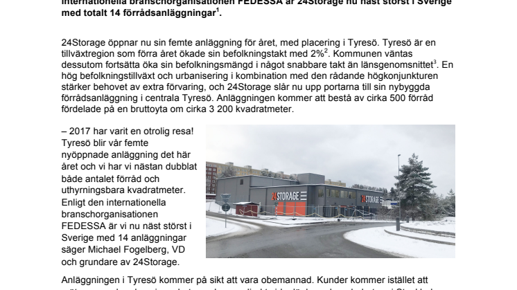 24Storage nu näst störst i Sverige – och öppnar ny anläggning i Tyresö 