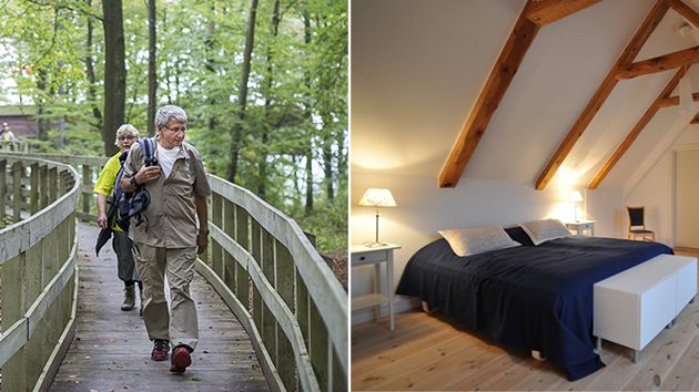 Vandring på Hovdala. (Foto: Johan Funke)         Gästrum på Svenstorps Gård. (Foto: Kristina Möster Nilsson)