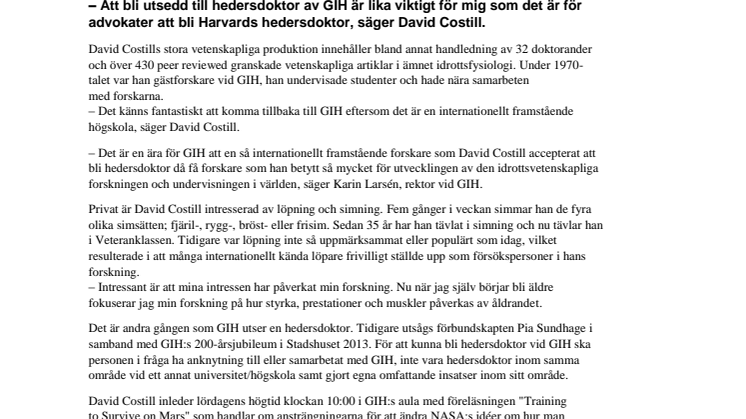 David Costill hedersdoktor vid GIH