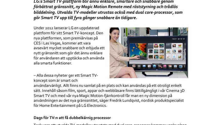 Ny Magic Motion-fjärr och dual core gör LG:s Smart TV ännu smartare