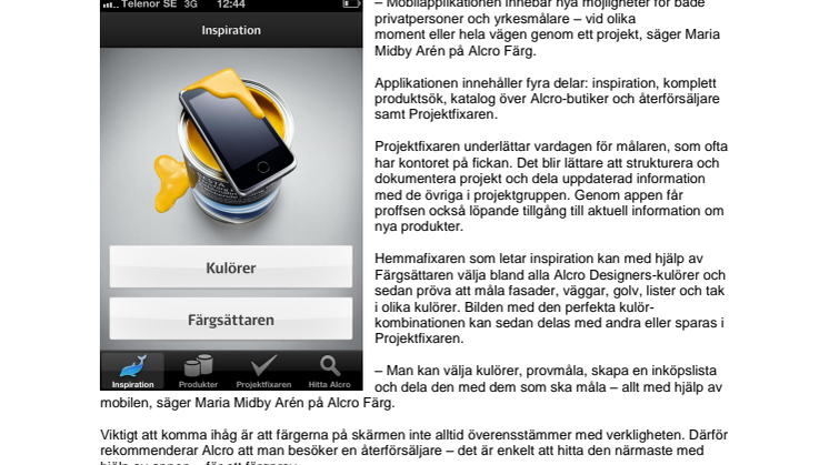 Nu kan du måla med mobilen - Alcro lanserar mobilapplikation 