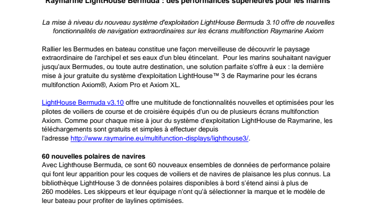 Raymarine LightHouse Bermuda : des performances supérieures pour les marins