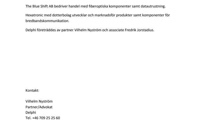 Delphi biträdde Hexatronic vid förvärv
