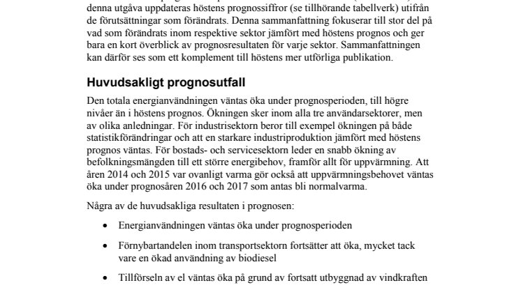 Sveriges energianvändning väntas öka de närmaste åren 