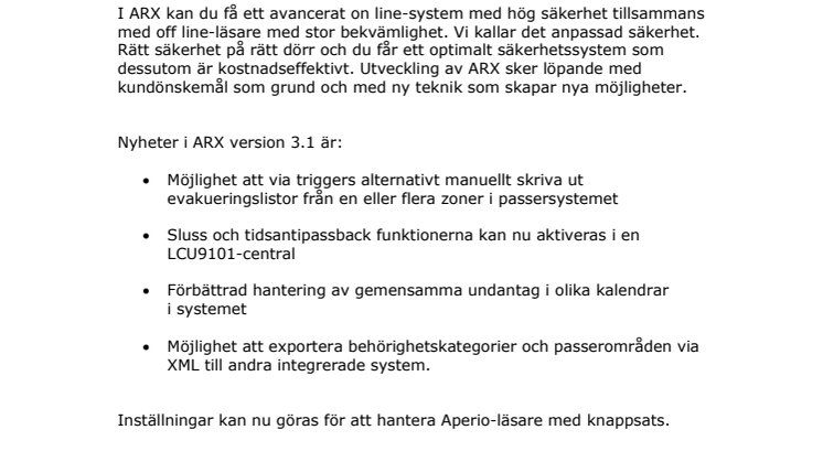 Ny version av ASSAs passersystem ARX - nu med evakueringslistor