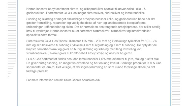 Nye skære- og slibeprodukter til olie- og gasindustrien