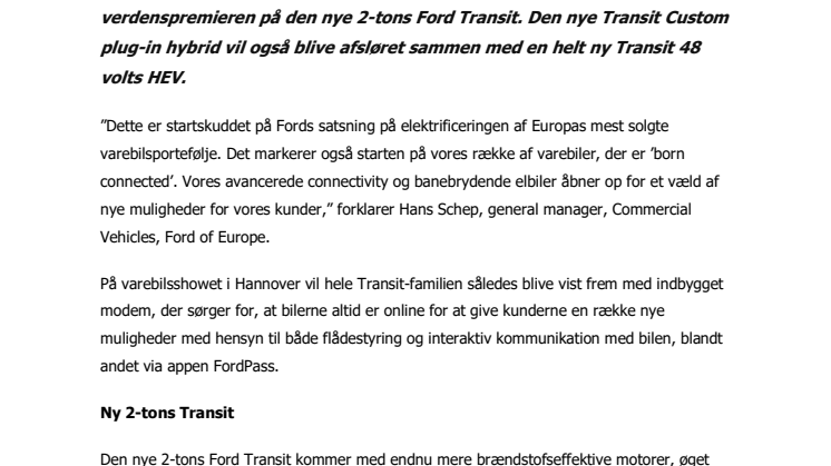 Ford præsenterer ny Transit-generation på Hannover varebilsshow