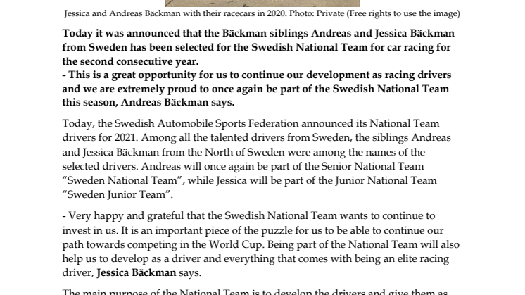 Bäckman's selected for the National Team for the second year in a row