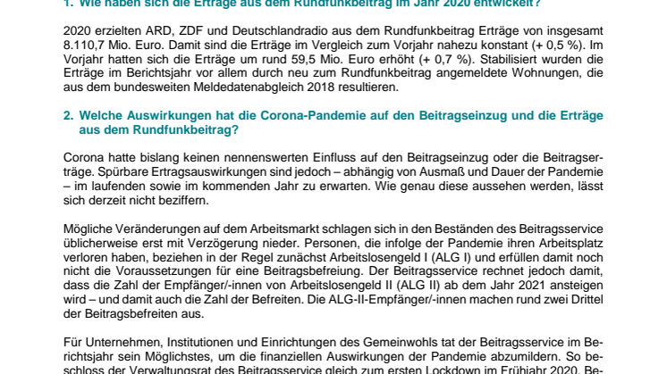 Fragen und Antworten zum Jahresbericht 2020