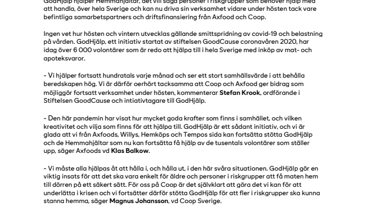 GodHjälp fortsätter hjälpa riskgrupper med stöd av Axfood och Coop