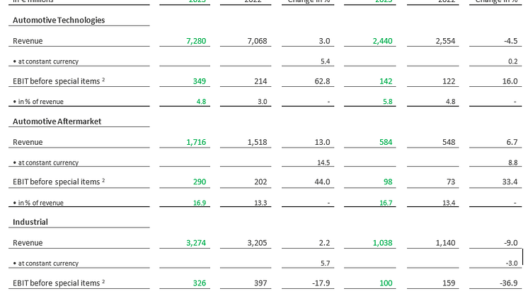 Key financials by division